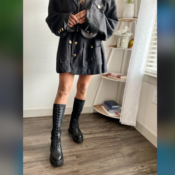 Black Lace Up Platform Chunky Boots Size 5.5 - Picture 6 of 9